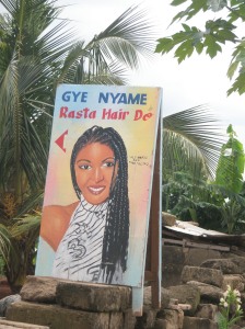 The completely non-confronting sign for Afia Serwaa's braiding salon. 